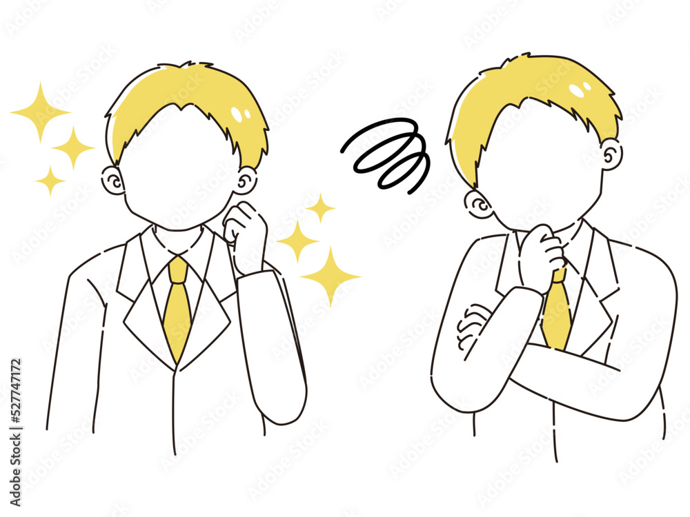 ときめきの表情と困っている表情の白衣を着た男性 イラストセット ときめきの表情と困っている表情の白衣を着た男性 イラストセット