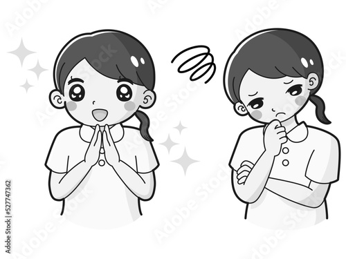 ときめきの表情と困っている表情の白衣を着た女性　イラストセット