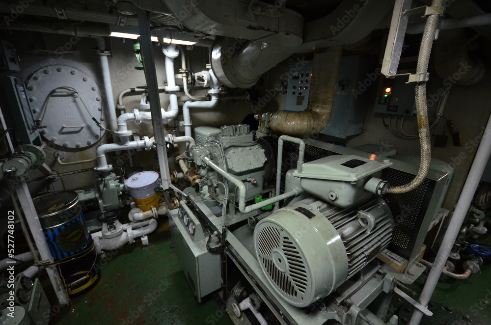 Engine room of Japanese Sailing ship MIRAIE cruse. Miraie, formerly Akogare. was built in 1993 by the city of Osaka.