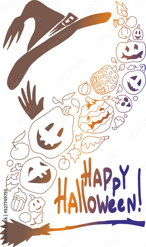 illustration for Halloween. Images of pumpkins can be used as coloring pages and as a frame on photos.