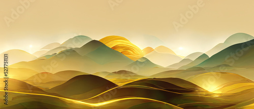 Foto drawing hills golden dawn.