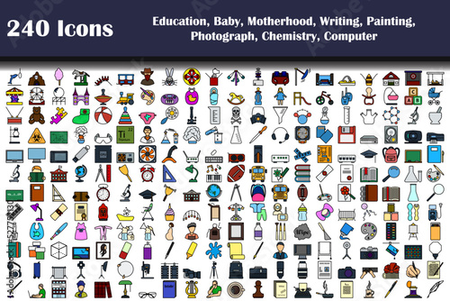 240 Icons Of Education, Baby, Motherhood, Writing, Painting, Photograph, Chemistry, Computer