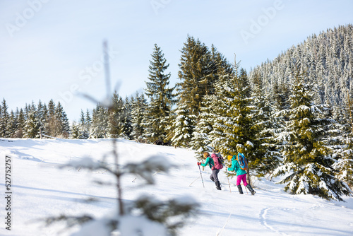 Two people in the mountains in winter