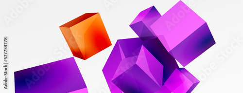 3d vector abstract background. Flying cubes composition. Trendy techno business template for wallpaper, banner, background or landing