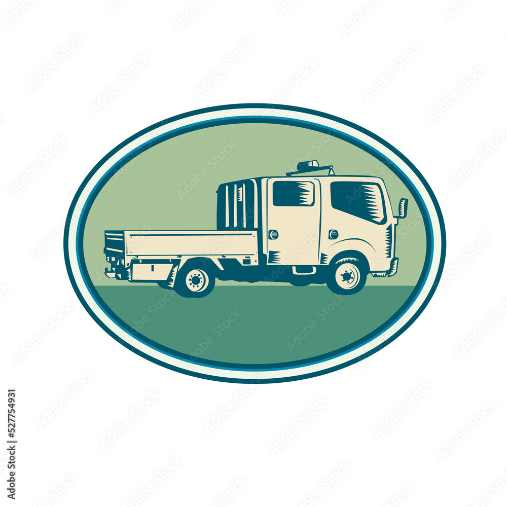 Double Cab Pick-up Truck Oval Woodcut