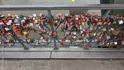 Hundreds of locks on a bridge in Frankfurt