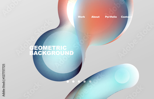 Landing page abstract liquid background. Flowing shapes, round design and circle. Web page for website or mobile app wallpaper