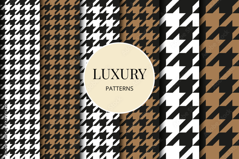 Houndstooth patterns set. Fabric background. Classical checkered textile collection