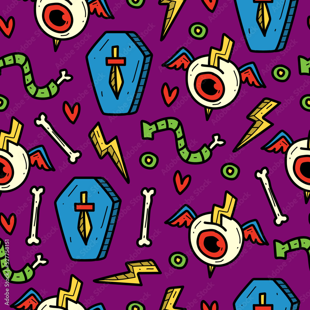 Halloween doodle cartoon illustration pattern design