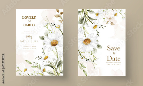 elegant daisy flower wedding invitation card template photo
