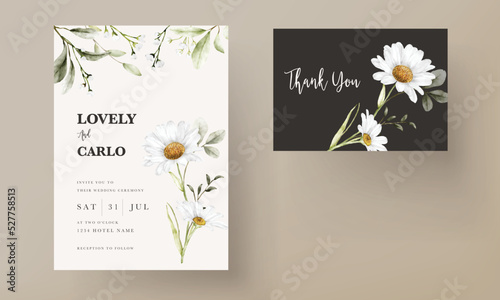 Modern wedding invitation template with vintage daisy flower