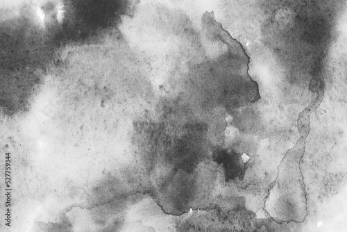 透明水彩で描いたモノクロの抽象的な背景素材