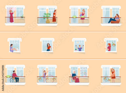 Neighbours In Their Windows Flat Background