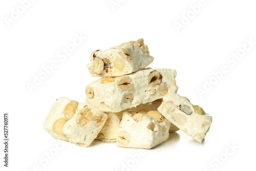 Fotografia Concept of tasty food, nougat isolated on white background