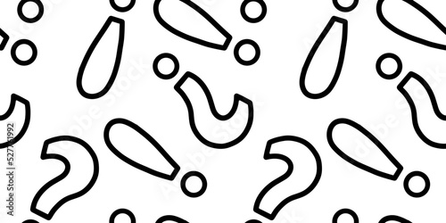 Exclamation and question marks, punctuation marks, amazement, vector seamless pattern in the style of doodles, hand drawn
