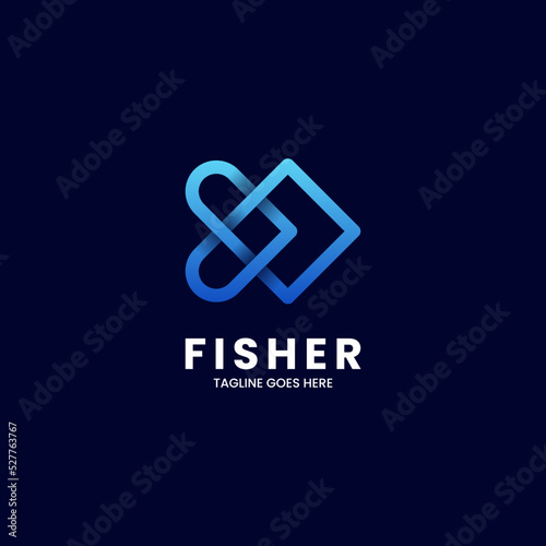 Vector Logo Illustration Fishing Gradient Line Art Style.