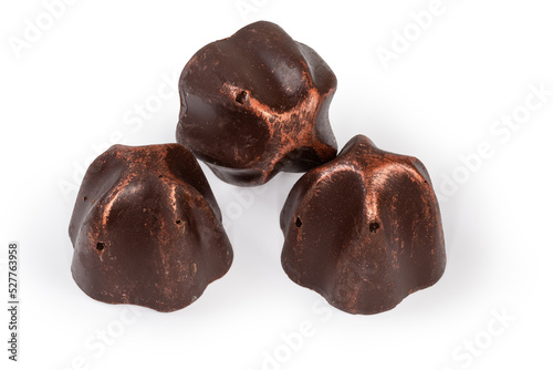 Chocolate truffles on a white background close-up