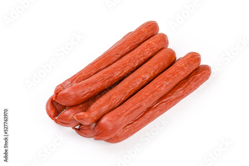 Bunch of kabanos sausages on a white background photo