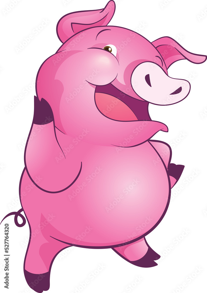 Naklejka premium cute little pigs cheerful funny dance and many emotion acting