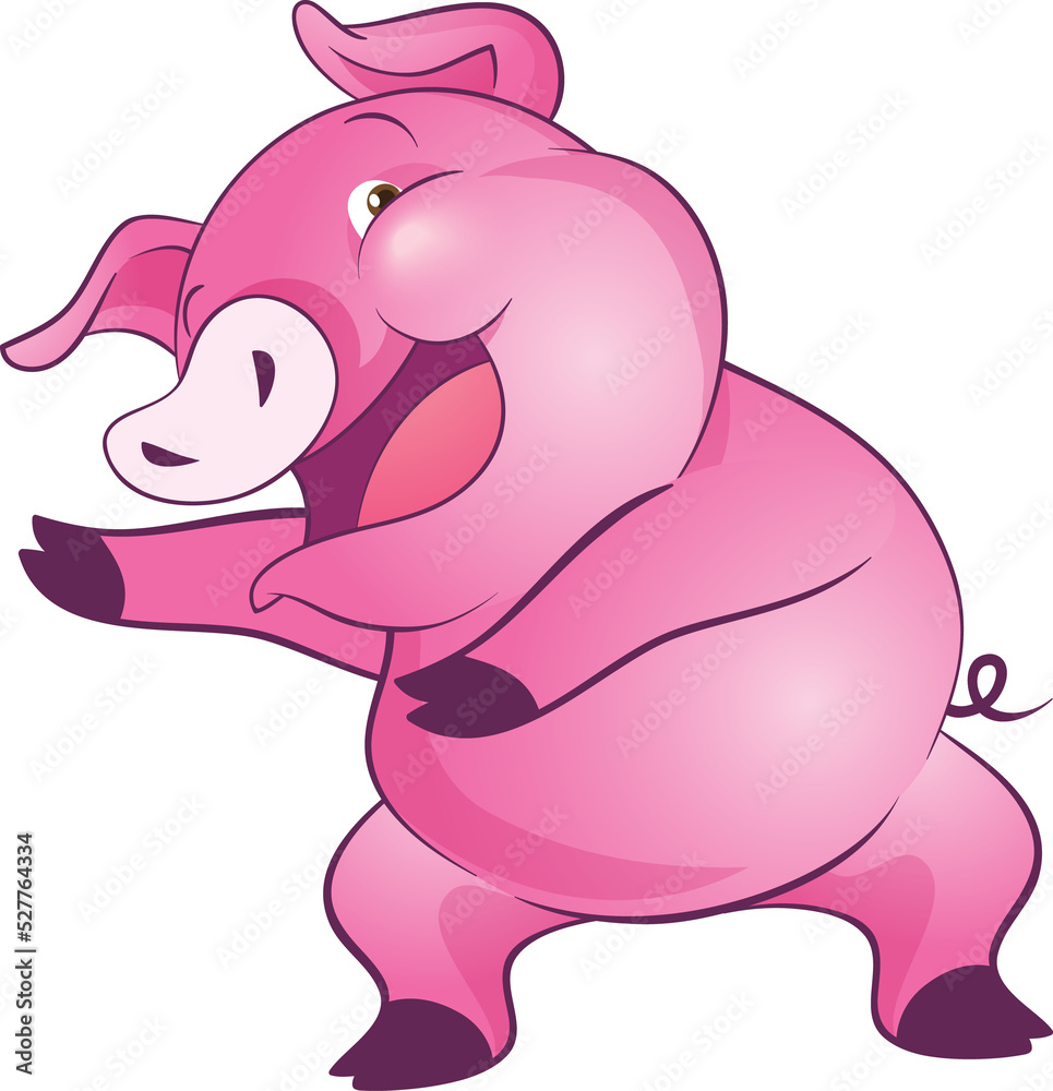 Fototapeta premium cute little pigs cheerful funny dance and many emotion acting