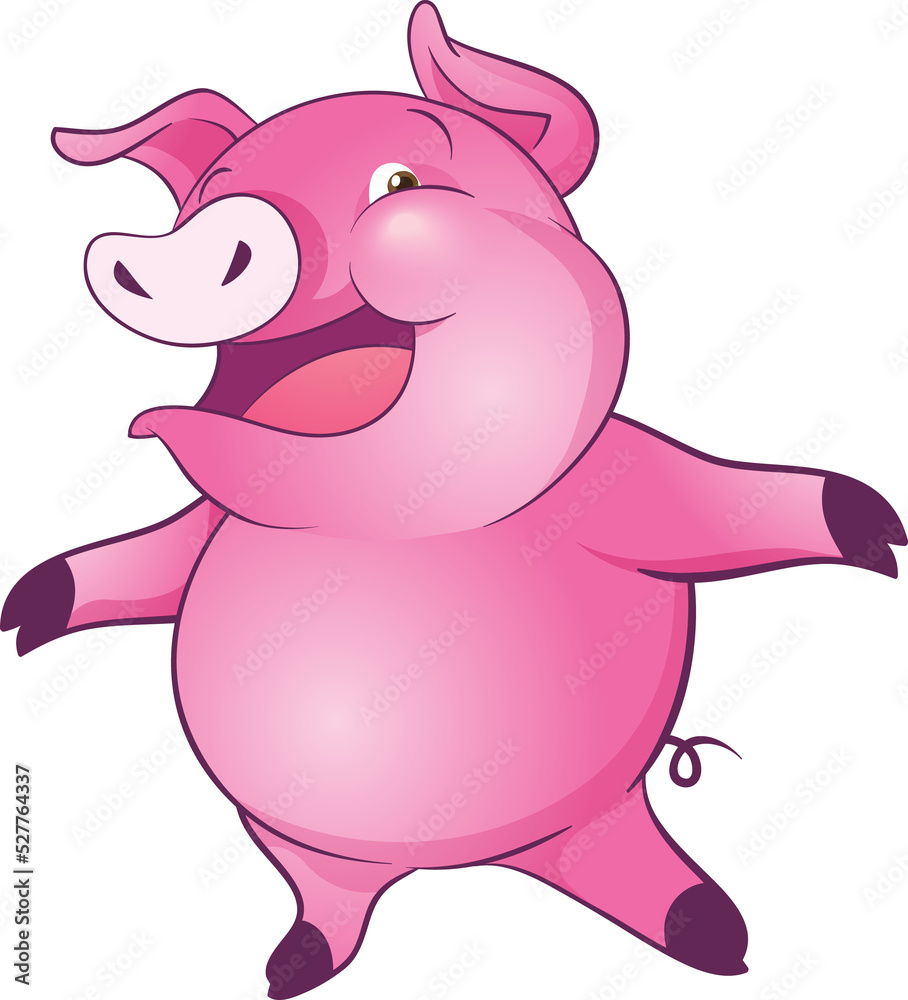 Fototapeta premium cute little pigs cheerful funny dance and many emotion acting