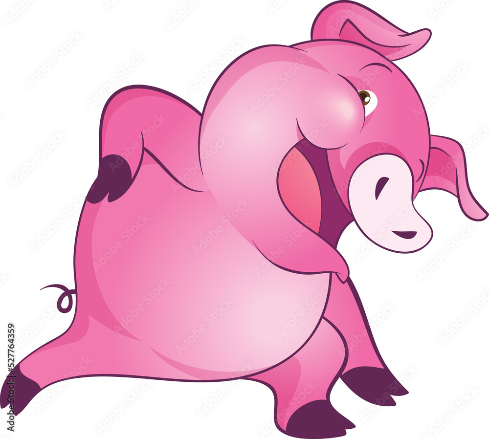 Naklejka premium cute little pigs cheerful funny dance and many emotion acting