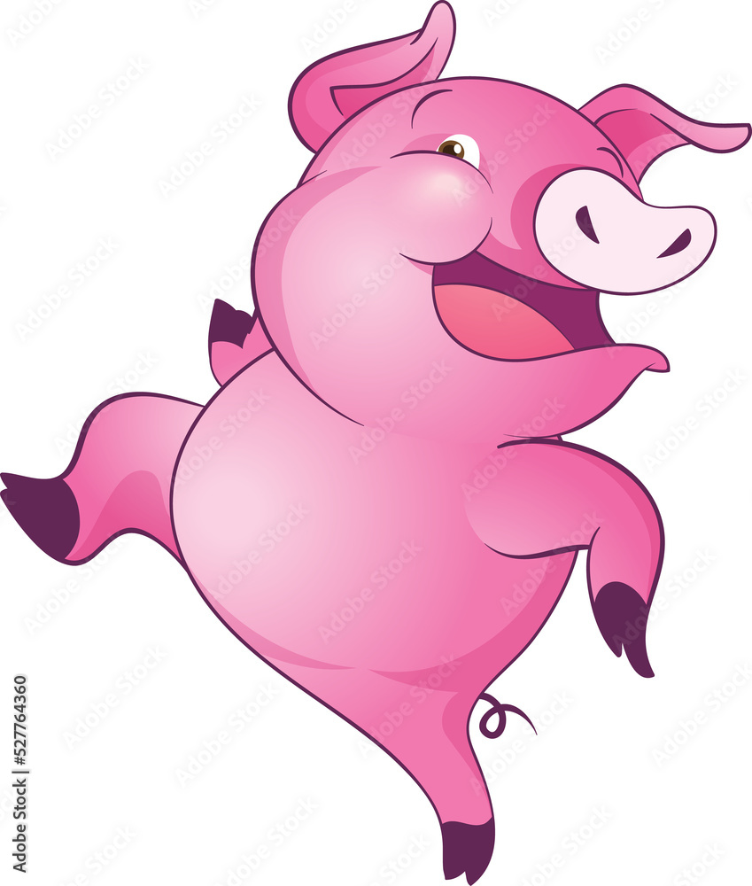Obraz premium cute little pigs cheerful funny dance and many emotion acting