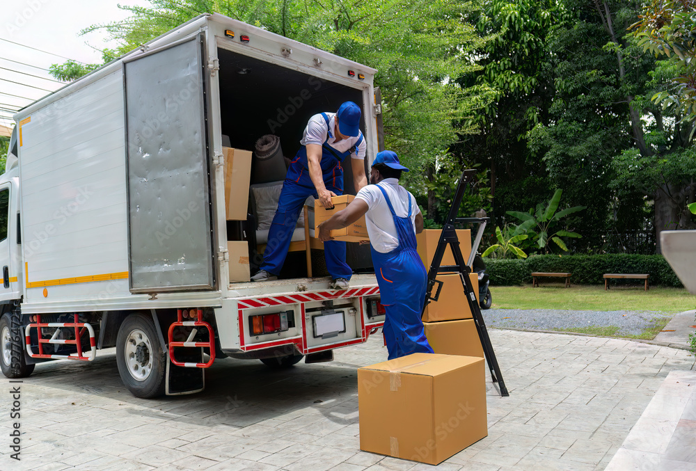 Professional goods move service use truck carry personal belongings door to  door transport delivery handover boxes