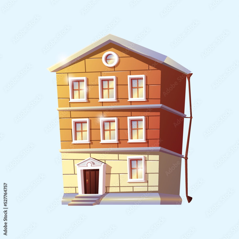 Cartoon multi-storey house. Brick house.