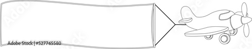 A cartoon aeroplane or airplane banner towing plane coloring book illustration