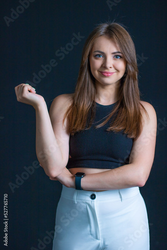 Business Woman on black background, Business woman emotions