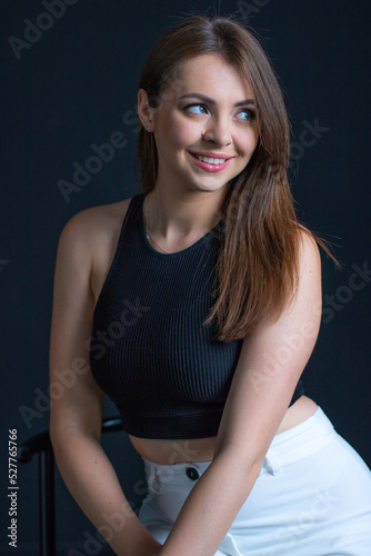 Business Woman on black background, Business woman emotions