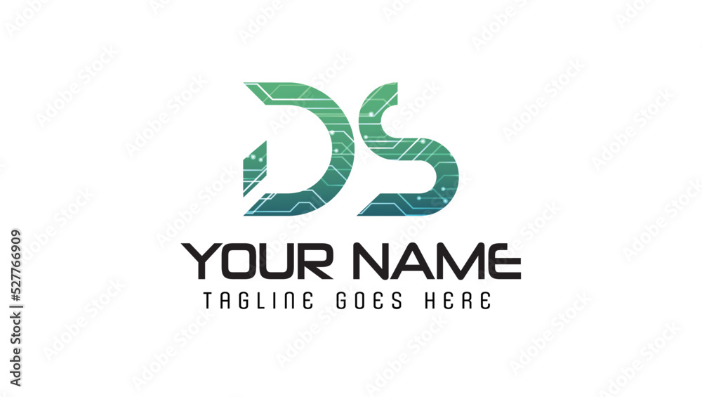 Letters DS Tech Name Initials Monogram Lettermark Minimal Modern Logo Design Template