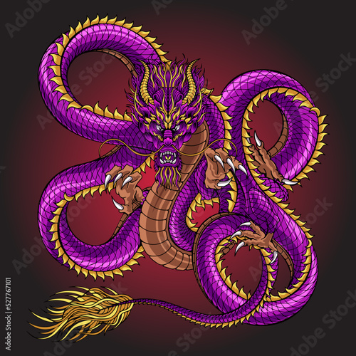 Aggressive japanese fantasy dragon concept illustration
