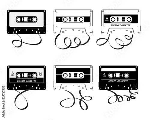Collection of retro cassette tapes, vintage cassette tape vector illustration