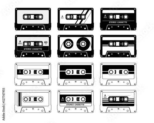 Tela Collection of retro cassette tapes, vintage cassette tape vector illustration
