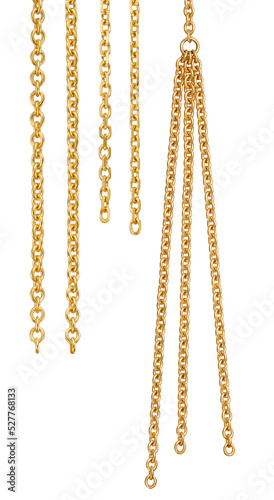 Golden chain. Seamless luxury chains of different shapes, realistic gold jewelry links, metal golden elements repeating pattern vector metallic frame set photo