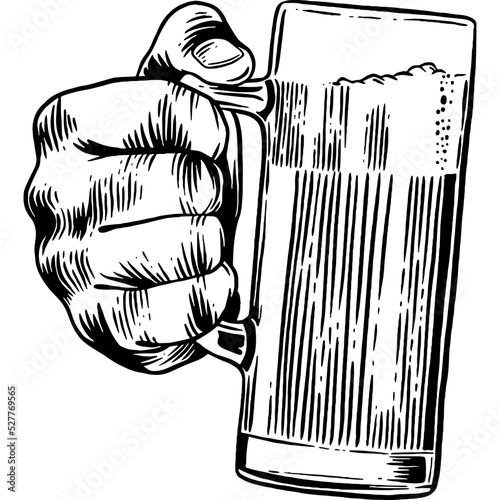 Hand Holding Beer Mug Hand drawn Illustration