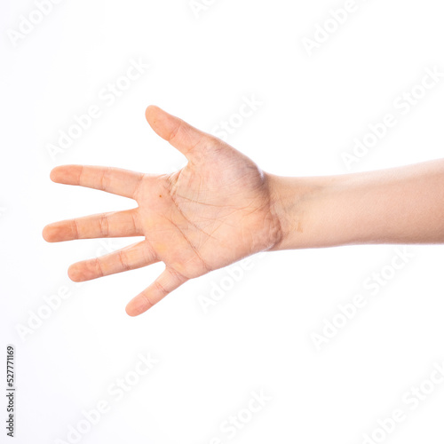 Number five counting, Child hand isolated on white