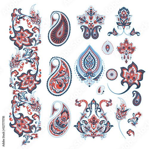 Vector set of isolated elements paisley, flowers and leaf for you own design
