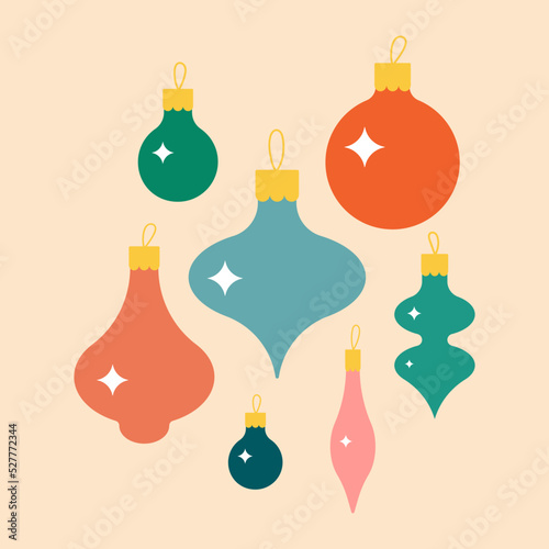 Christmas bauble with cute sparkles. Traditional xmas tree balls for simple ornaments and decorations. Flat modern illustration for winter holidays graphic design.