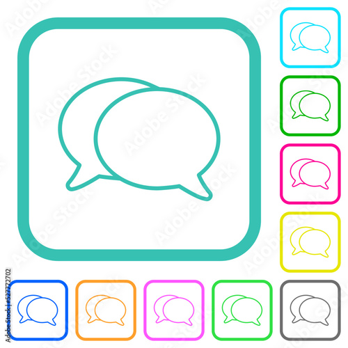 Two oval chat bubbles outline vivid colored flat icons