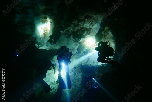 Fototapeta Naklejka Na Ścianę i Meble -  Scuba diving at chandelier cave in Palau. Diving on the reefs of the Palau archipelago.