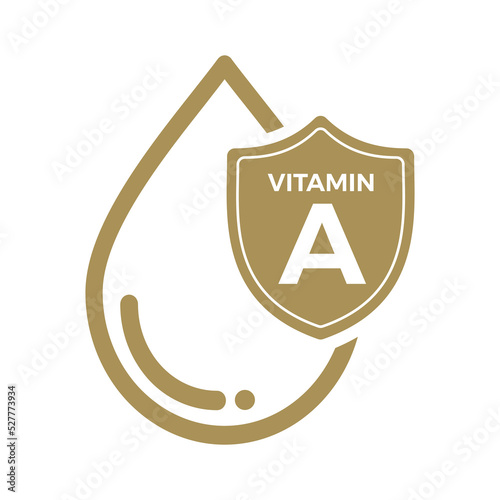 Vitamin A icon Logo Golden Drop Shield Protection, Medical background heath Vector illustration