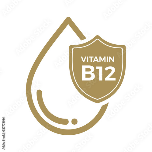Fototapeta Vitamin B12 icon Logo Golden Drop Shield Protection, Medical background heath Ve
