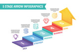 3D arrow infographic vector illustration. 5 steps business process concept.