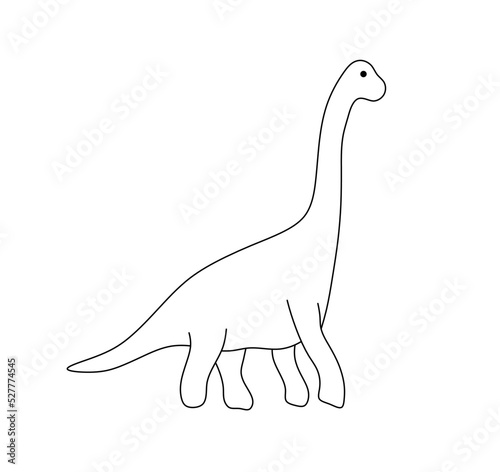 Vector isolated one walking  dino with long neck colorless black and white contour line drawing