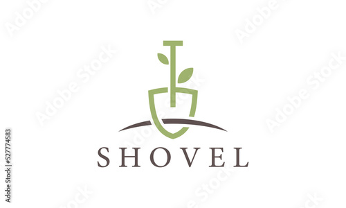 shovel tree garden leaf logo vector icon illustration