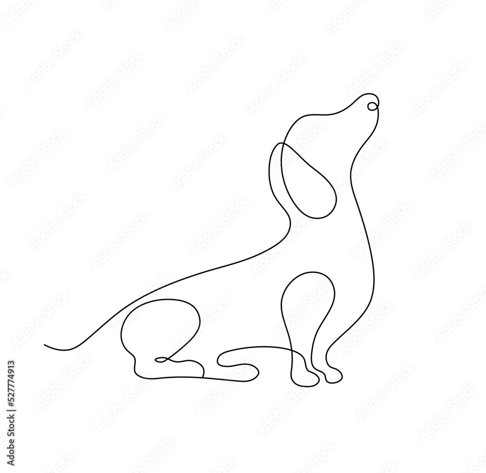 Vector isolated sitting dachshund side view colorless black and white contour one single line drawing