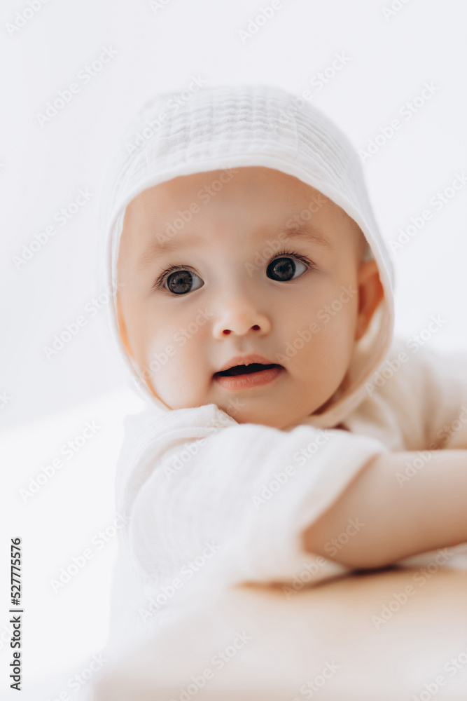 cute studio portrait of a little newborn girl posing for a photo on a light background cute studio portrait of a little newborn girl posing for a photo on a light background
